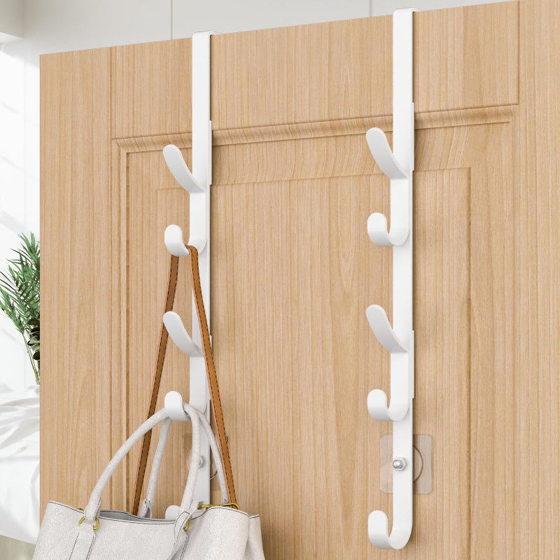 Kaiferty Over The Door Hooks  Metal Door Hooks for Hanging  Over The Door Purse Organizer for Door Coat Hanger  Back of Shower Door Hooks for Hanging Towel Rack Clothes  Hat  Bathroom  Closet (White-2Packs) - Image 1